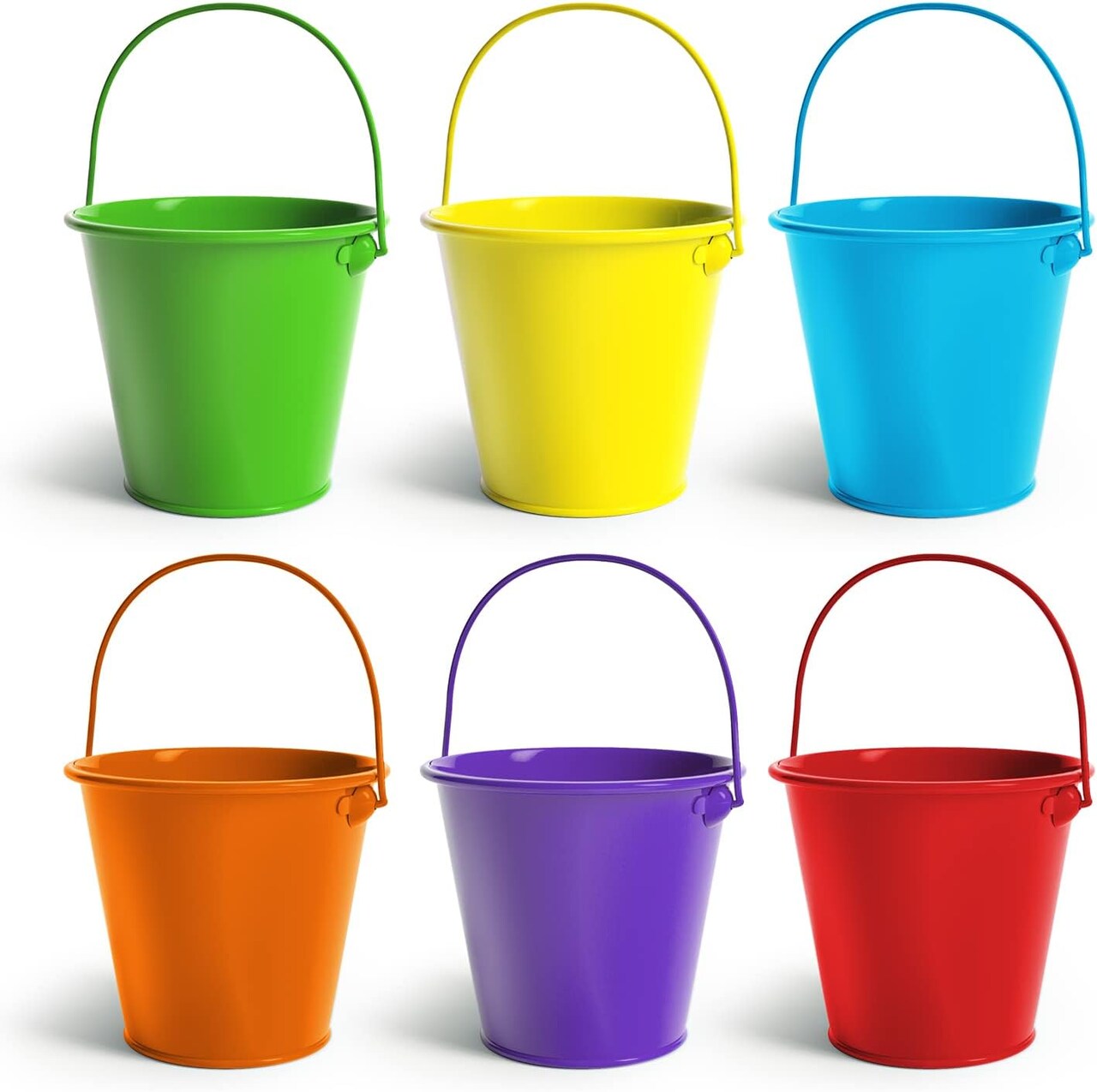 Small Metal Buckets with Handle 6 Pcs (Multicolor) 3"L x 4"W x 4"H